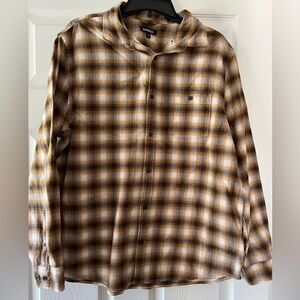 Men’s Express Slim Plaid Stretch Flannel Shirt in Dark Brown